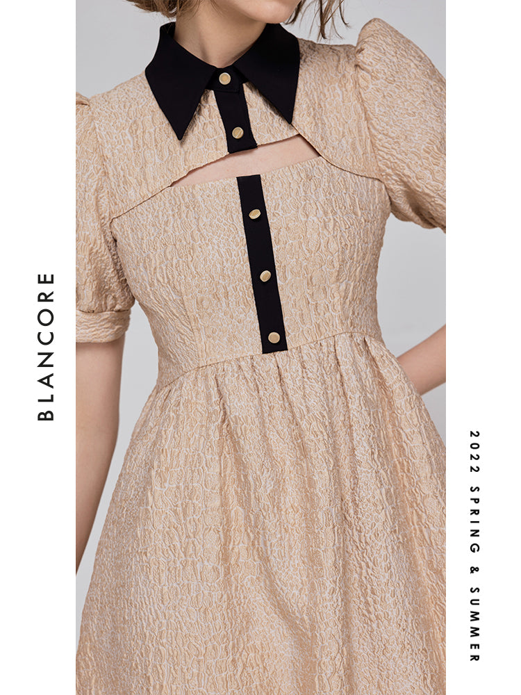 Cut Out Jacquard Pocket-style Dress