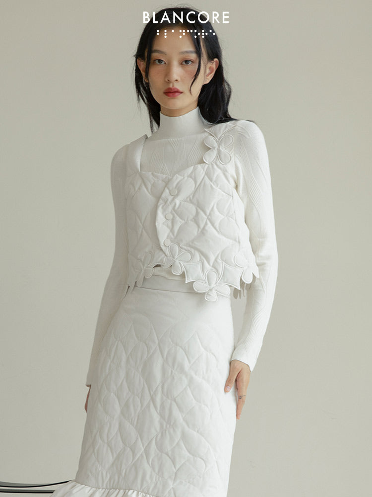 Flower Embroidered Down Vest