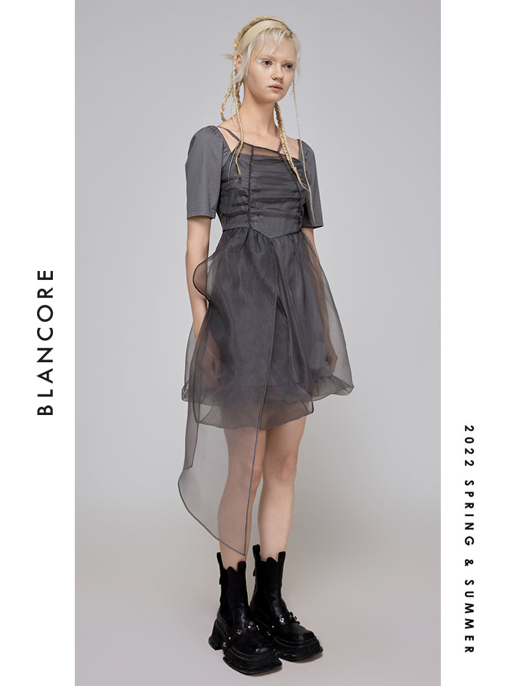 Asymmetrical Mesh paneled Dress