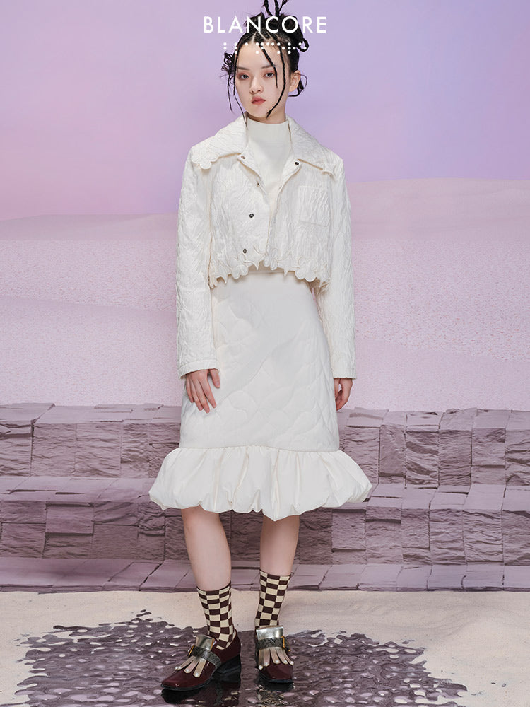 Flower Embroidered Crop Coat