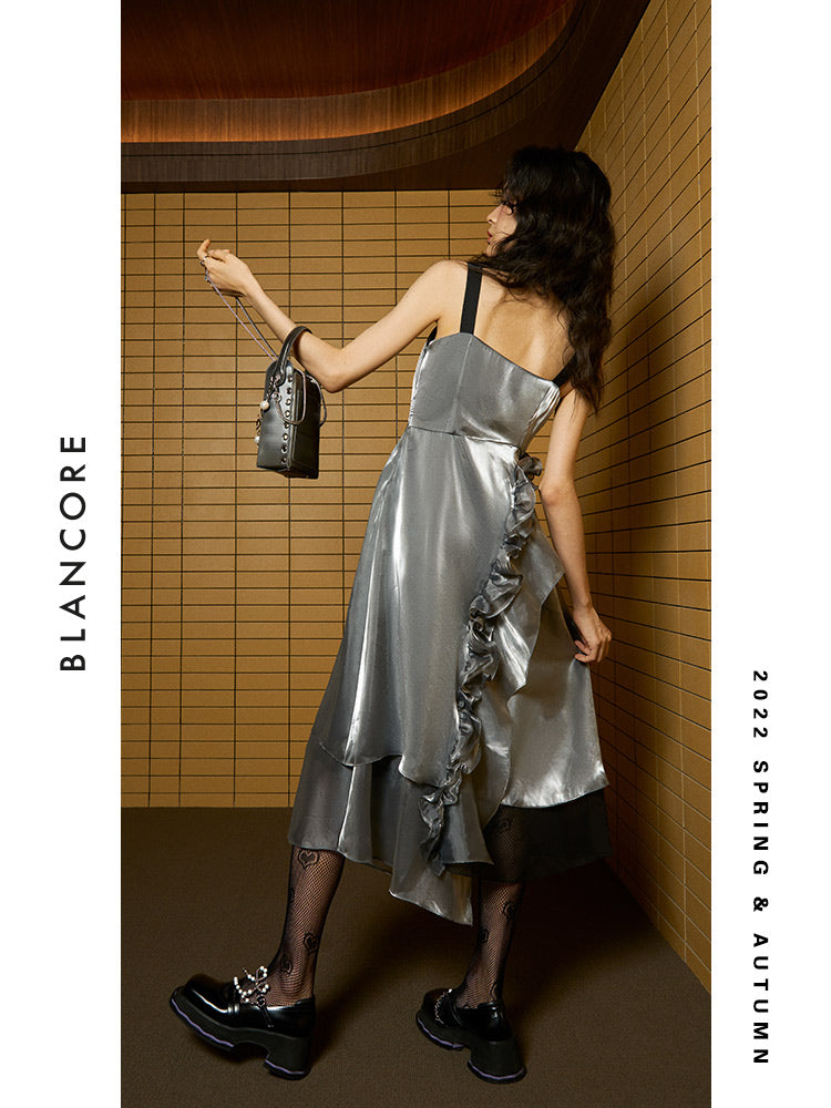 Ruched Shiny Midi Dress