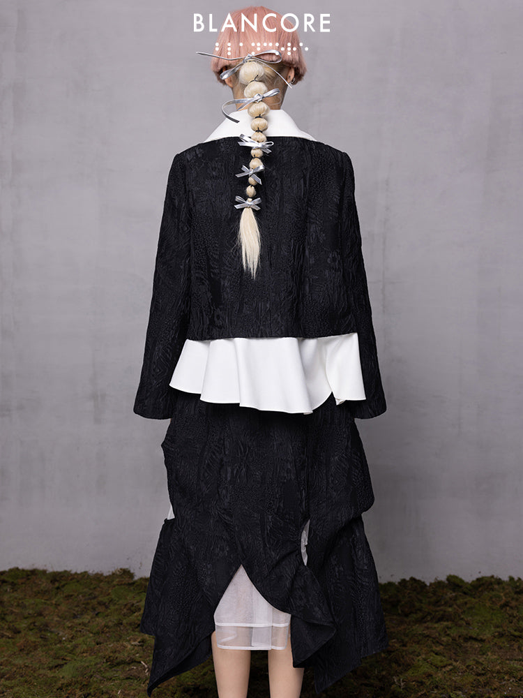 Fake 2-Piece Deconstructed Jacquard Jacket With Doll Collar