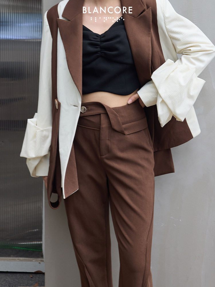 Flared Trousers With Geometric Folds