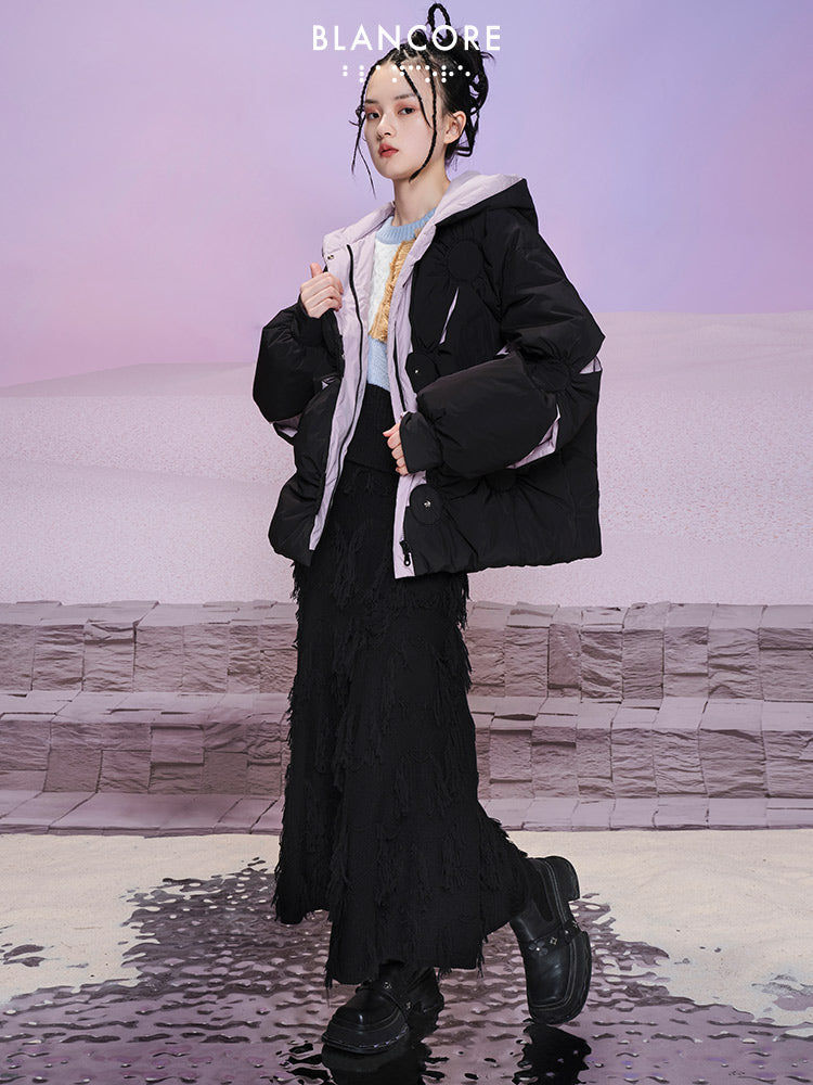 Color Block Hooded Down Jacket