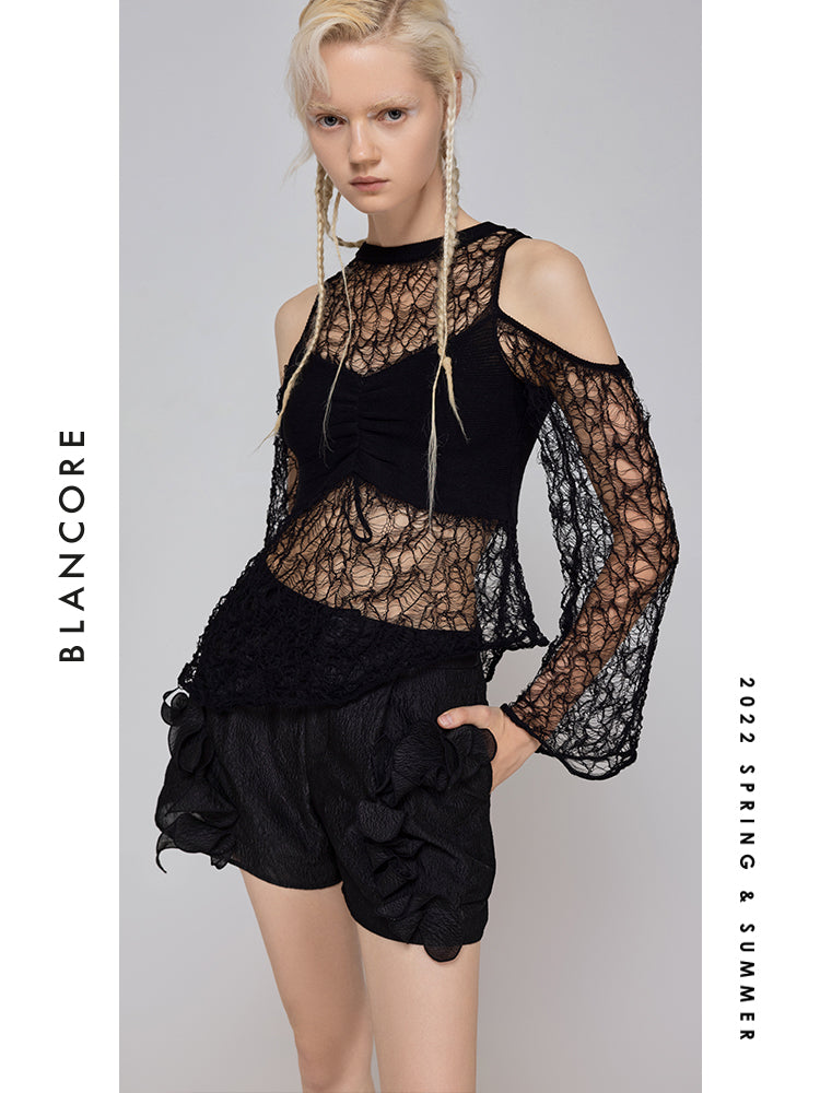 Off Shoulder Mesh Cutout Top