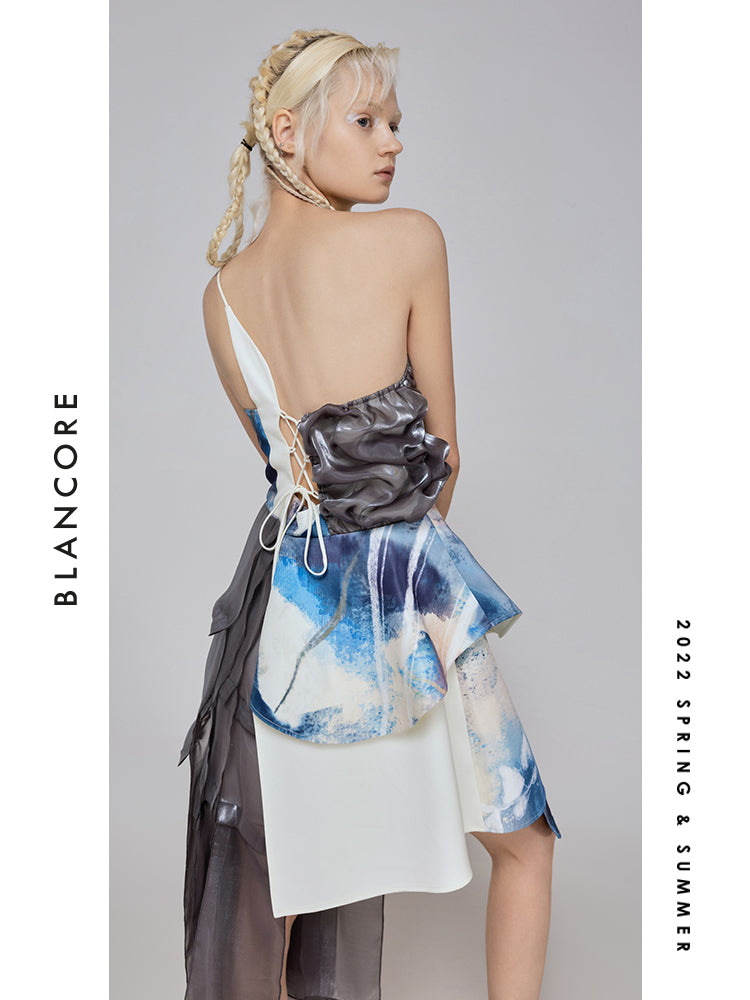 Deconstructed Open-back Mesh Panelled Dress