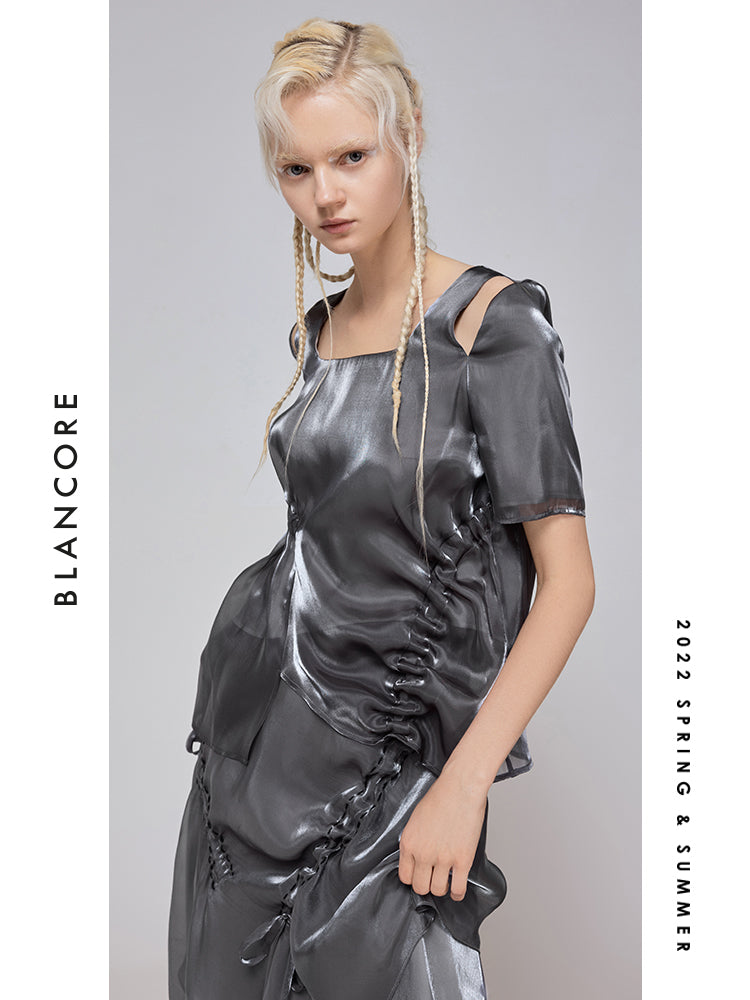 Asymmetrical Sparkle Ruched Top