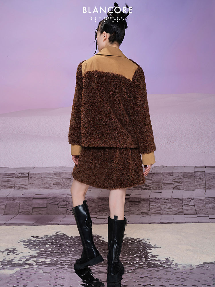 3d fold Fur Panelled Coat