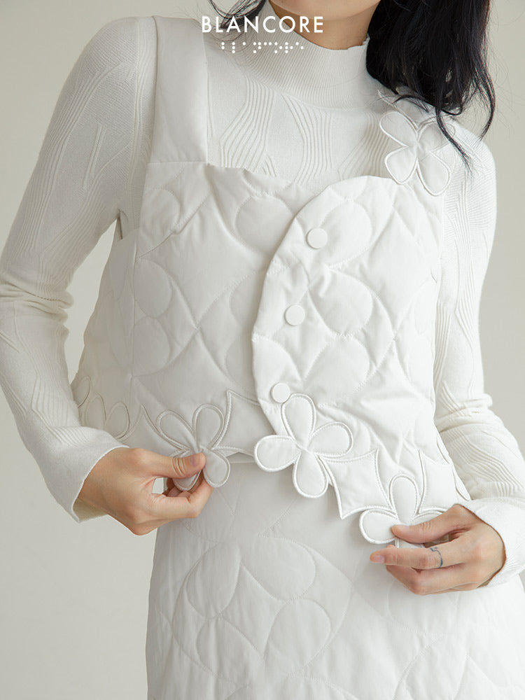 Flower Embroidered Down Vest