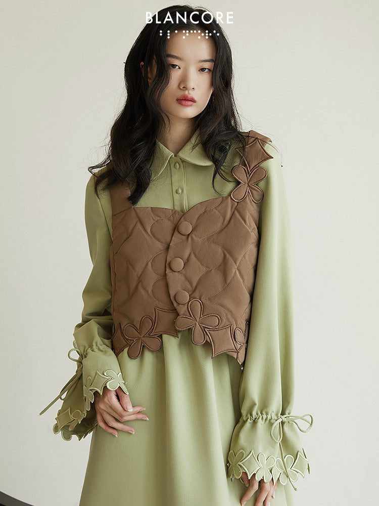 Loose Shirt Dress With Cotton Vest (two-piece)