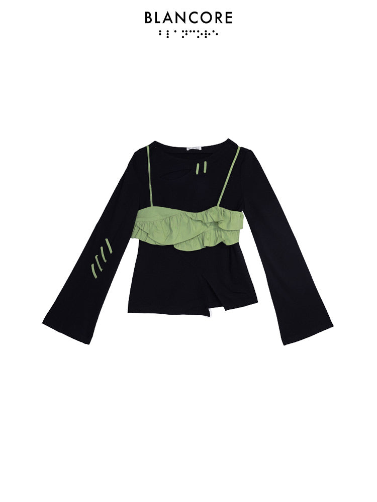 Pleated Trim Top With Detachable Cami