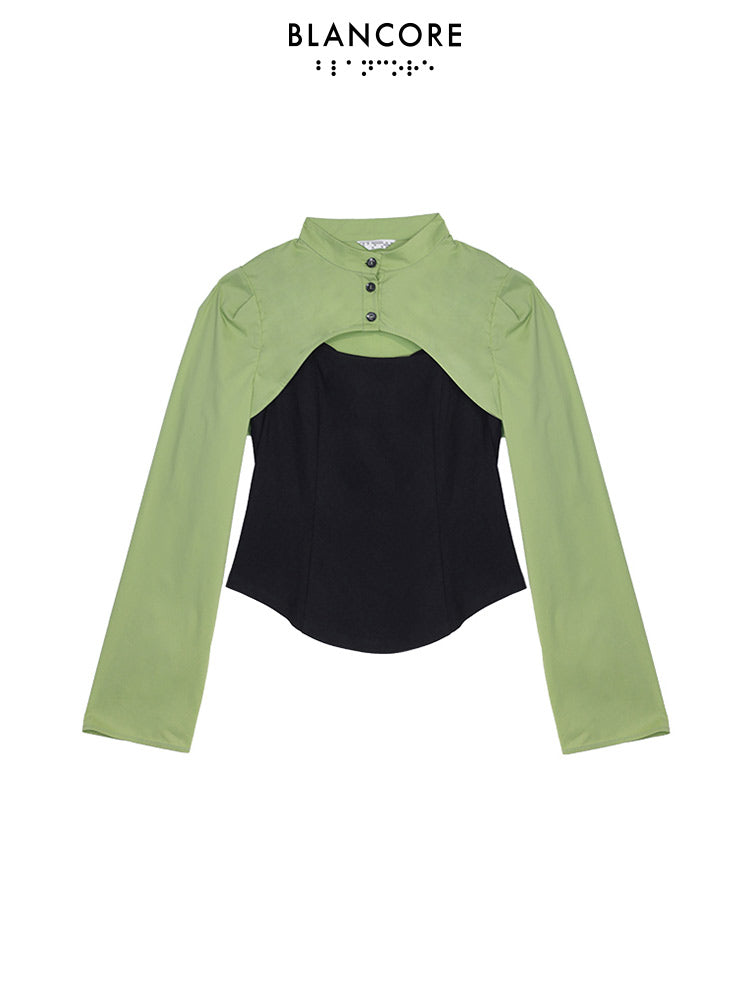 Color Block top With Detachable Sleeve