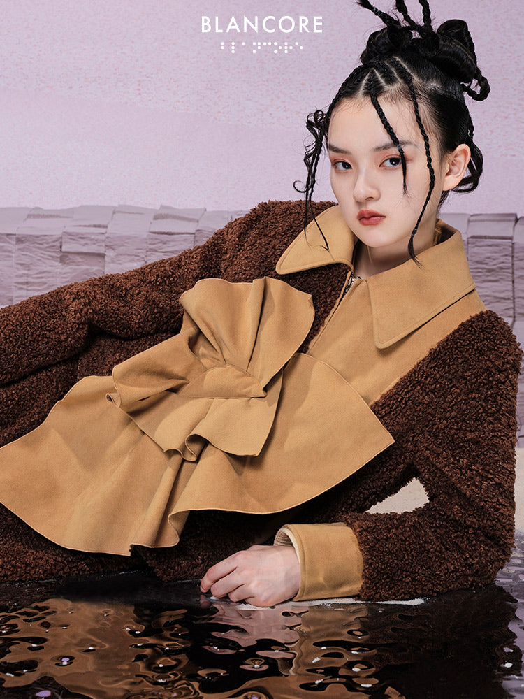 3d fold Fur Panelled Coat