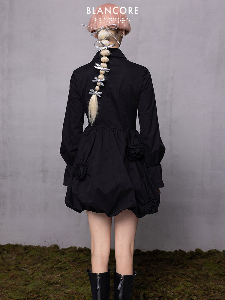 Ruched Dress with 3D Flower Detail