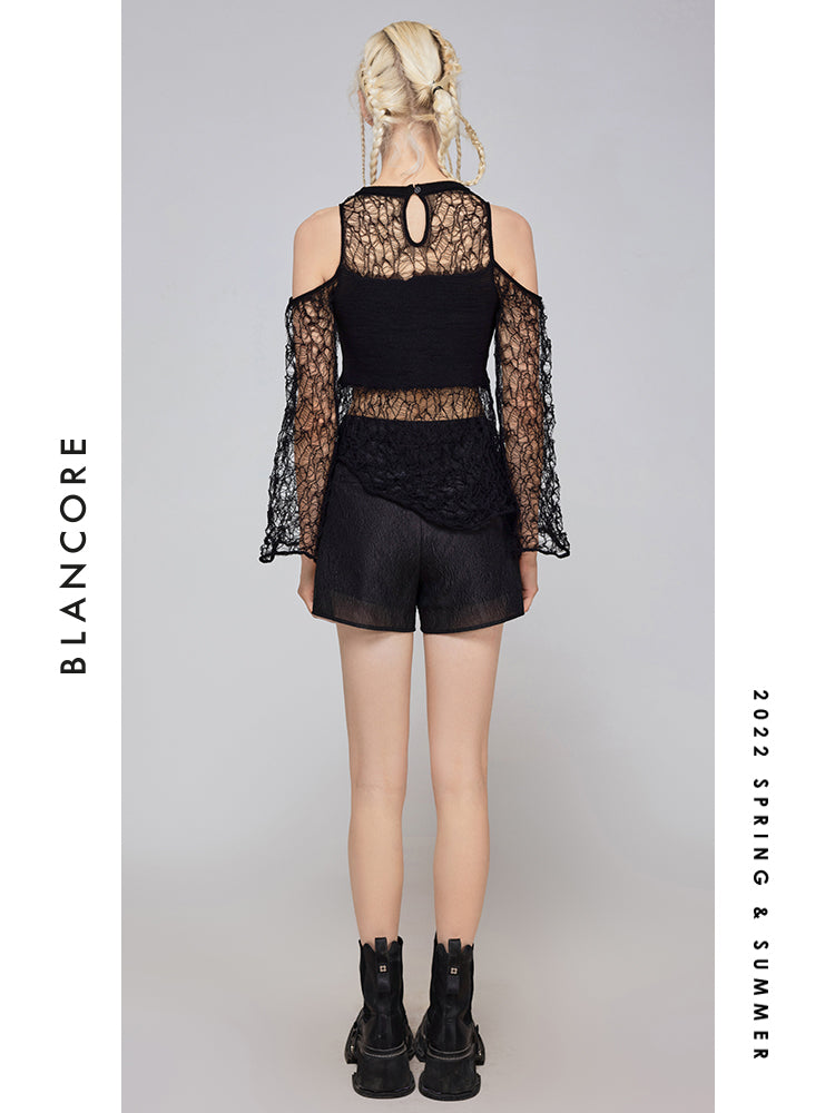 Off Shoulder Mesh Cutout Top