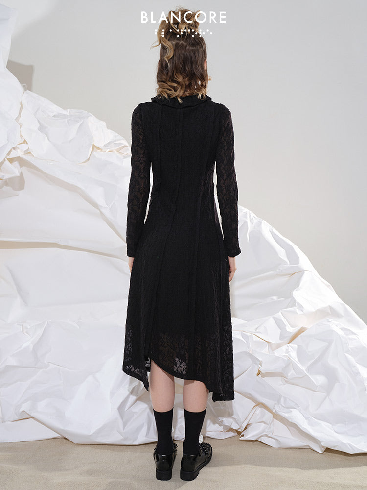 Lace Long Sleeve Midi Dress With Swing Collar