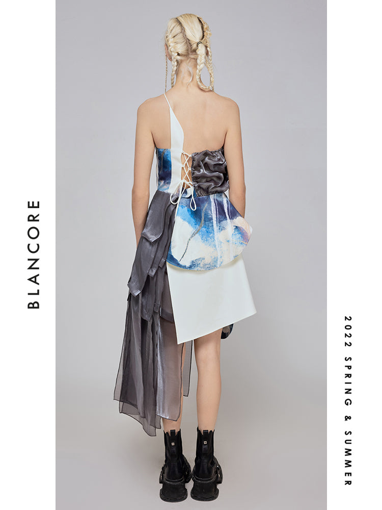 Deconstructed Open-back Mesh Panelled Dress