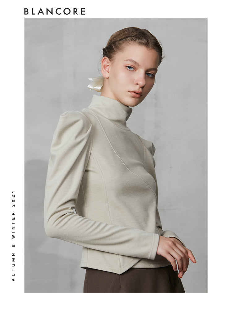 Turtleneck Knit Top With Shoulder Pad Detail