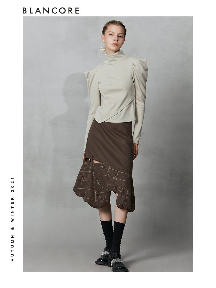 Turtleneck Knit Top With Shoulder Pad Detail