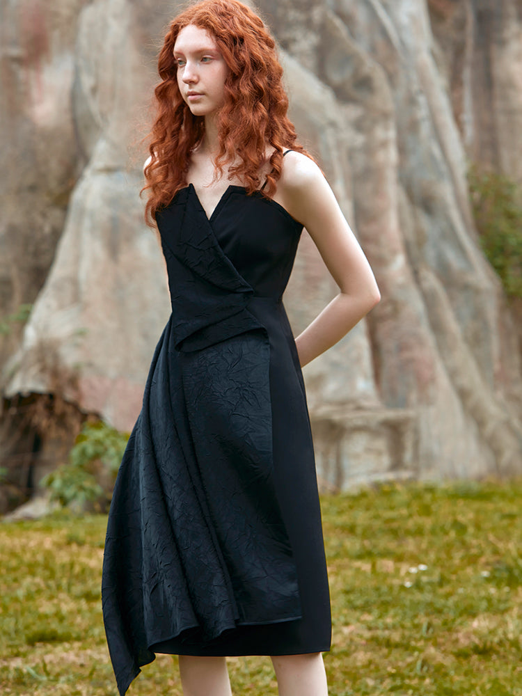 FOLDED SUSPENDER PANEL DRESS