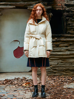 WOOL PANELED PUFFER COAT (WHITE)