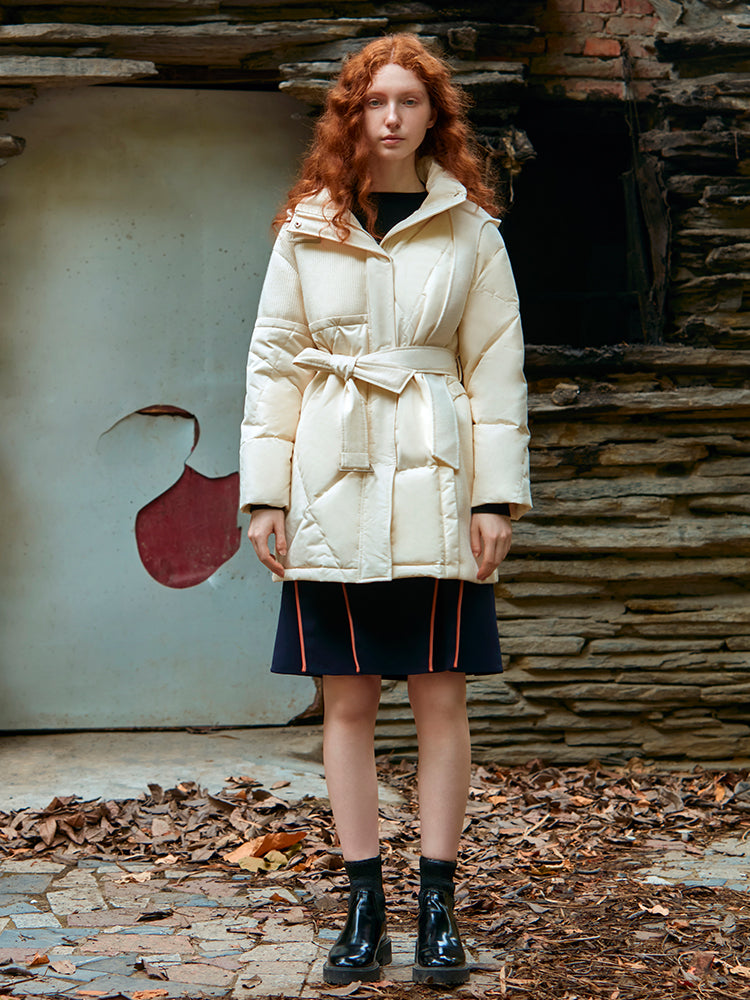 WOOL PANELED PUFFER COAT (WHITE)