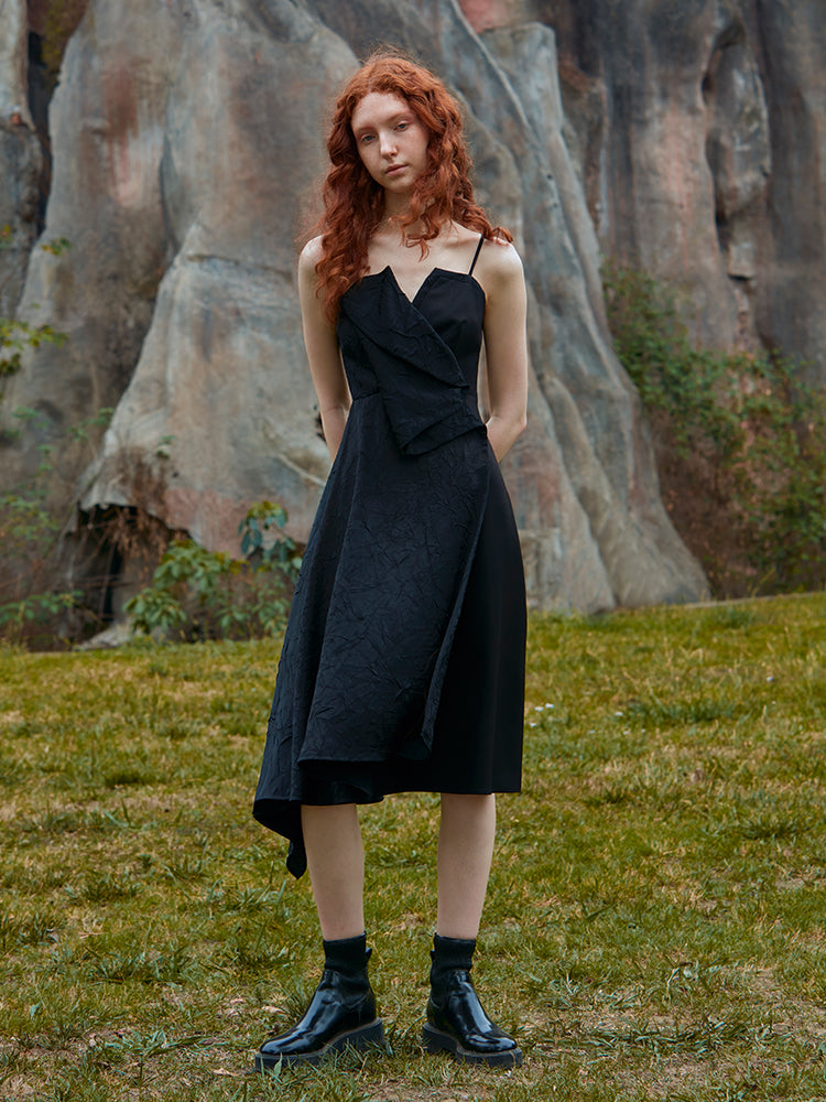 FOLDED SUSPENDER PANEL DRESS