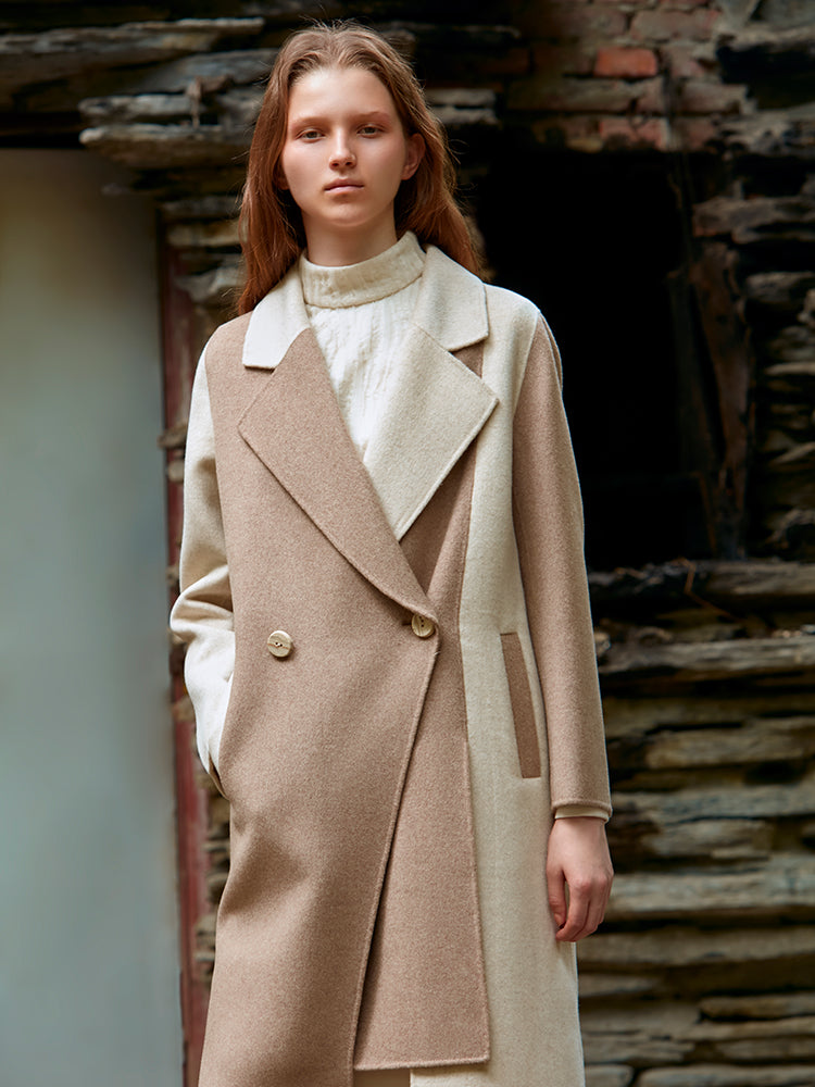 ASYMMETRICAL COLOR BLOCK WOOL COAT
