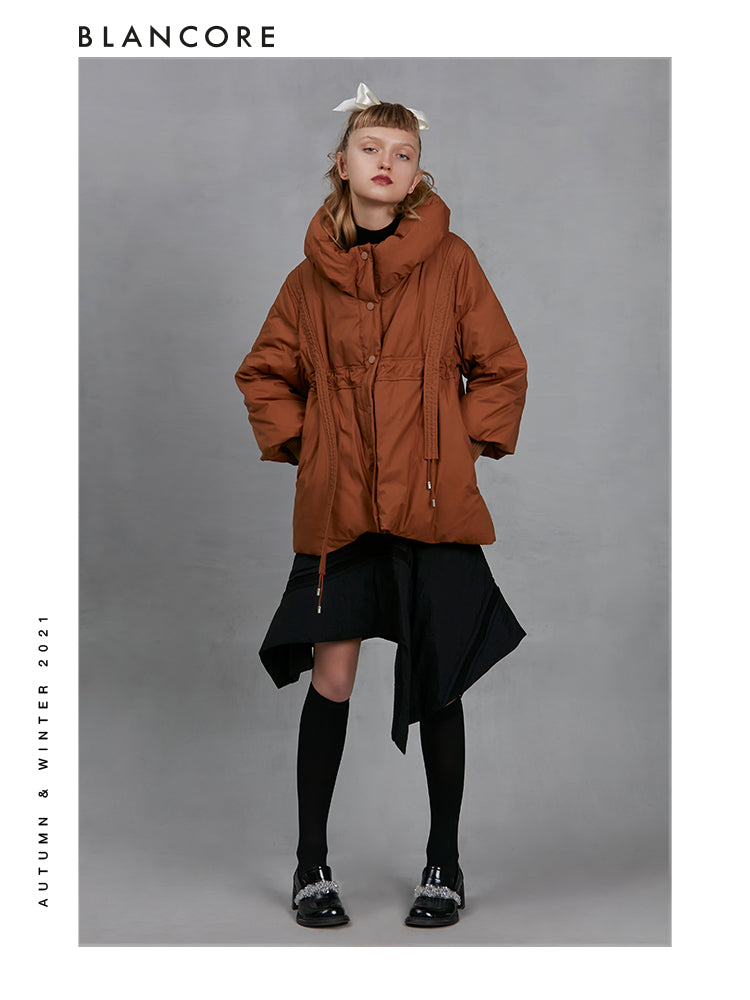 Cocoon Slim Waist Down Puffer With Bubble Collar