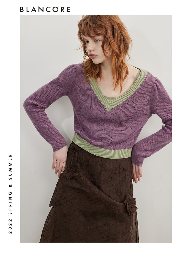 Two-Piece Camel Hair Top with puff sleeves