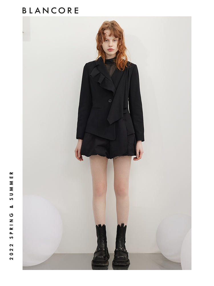 Asymmetrical Blazer With Ruffle