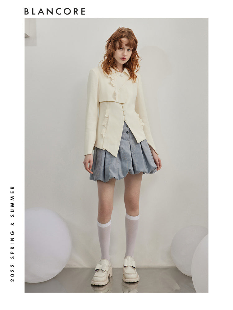 Asymmetrical Jacket With Flower Embellished Detail