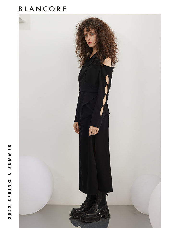 Asymmetrical Hollow-Out Slit Dress