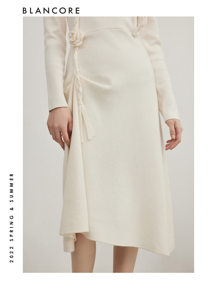Drawstring Knitted Wool Dress