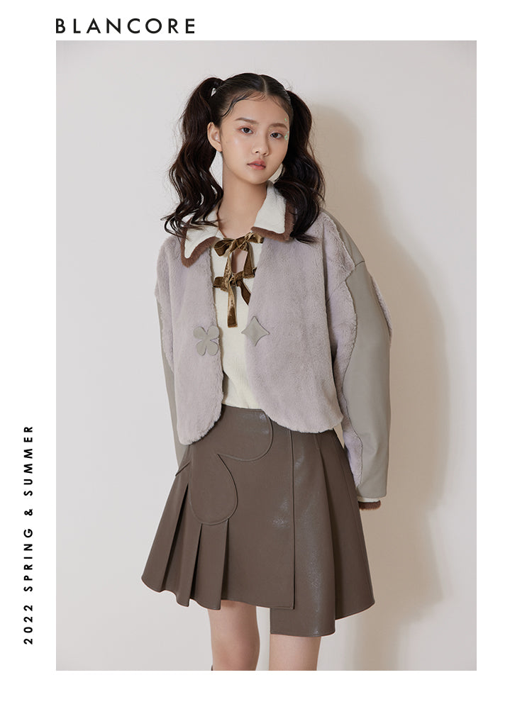 CROPPED FUR PANELED COAT