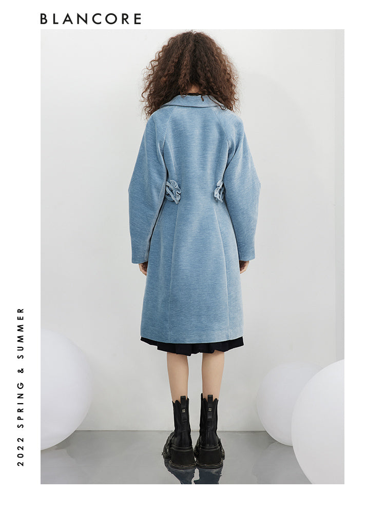 Mid-Length Trench Coat With Waist Ruffle Design