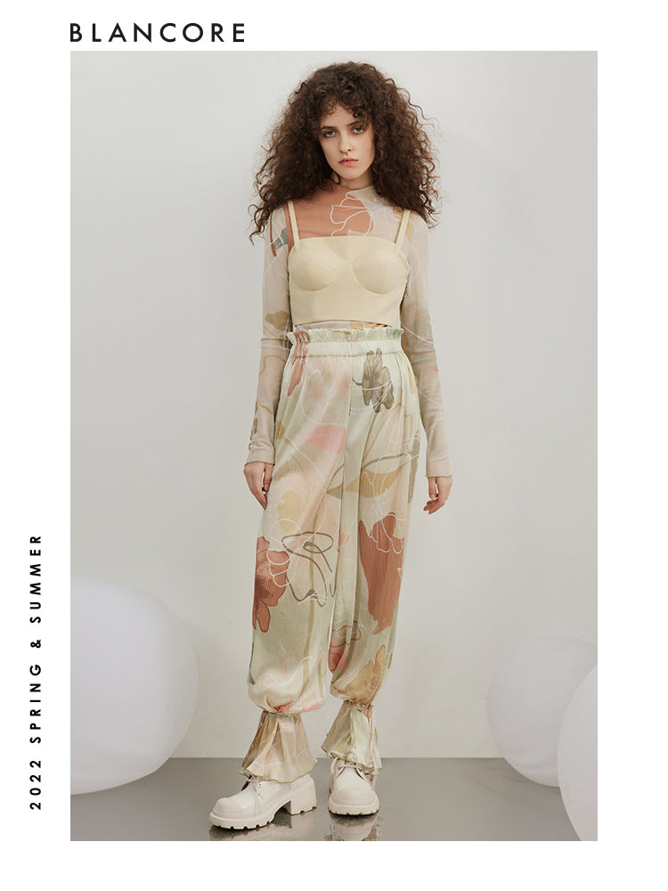 Printed Pleated Trousers