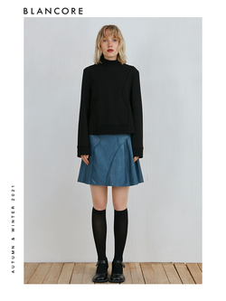 Vintage Blue Leather Pleated Skirt
