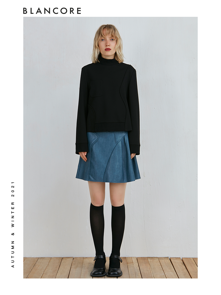 Vintage Blue Leather Pleated Skirt