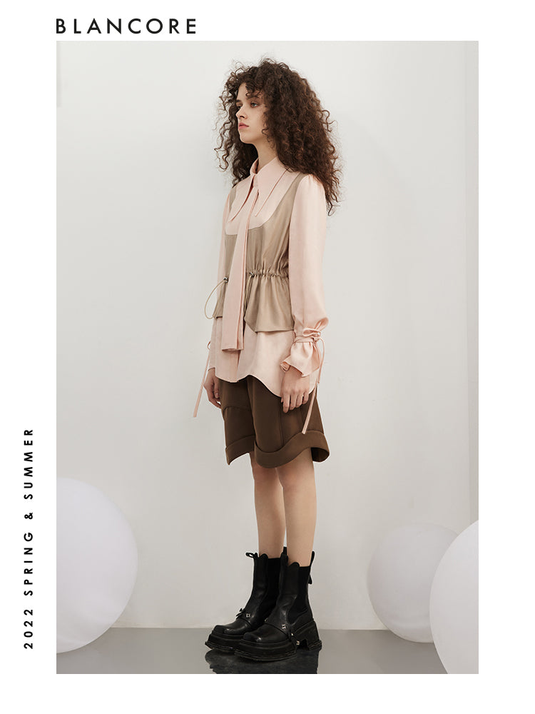 Vintage Drawstring Color Block Shirt