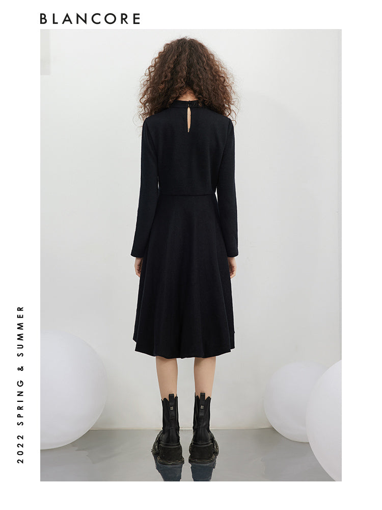 Hollow-Out Knit Dress With Ruffle Detail