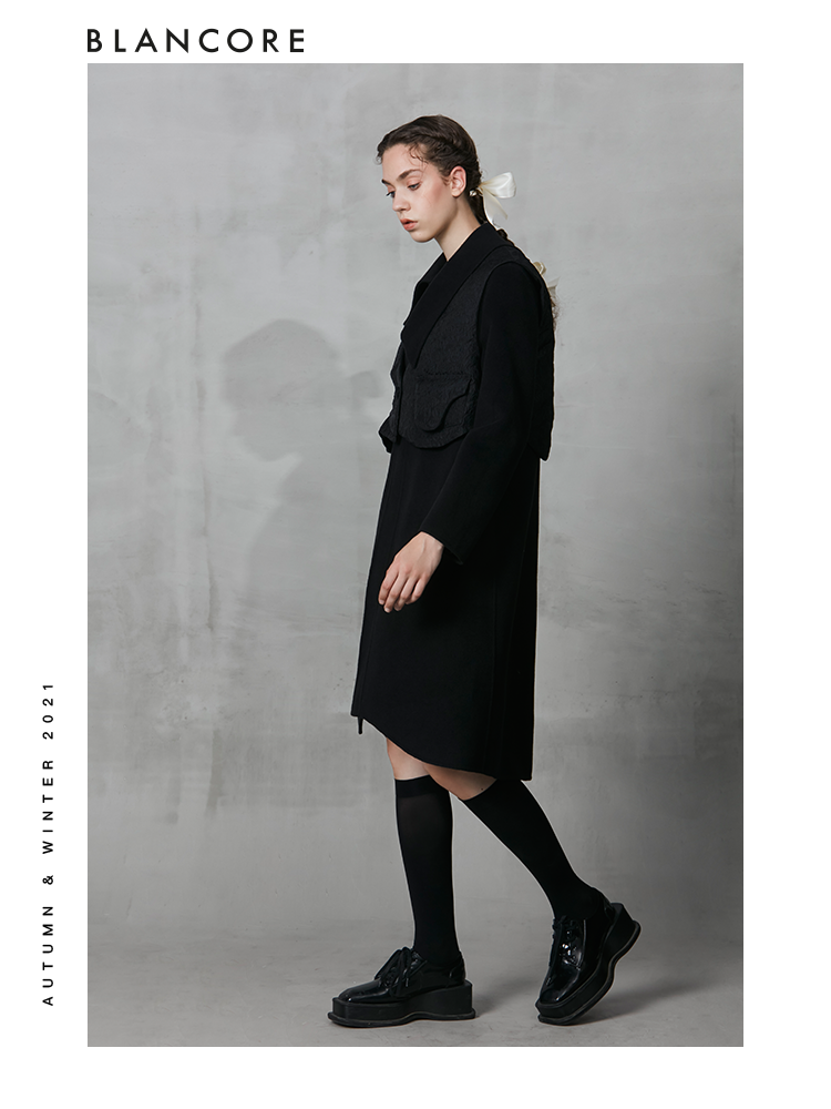 Deconstructed Wool Coat With Detachable Ruffle Vest