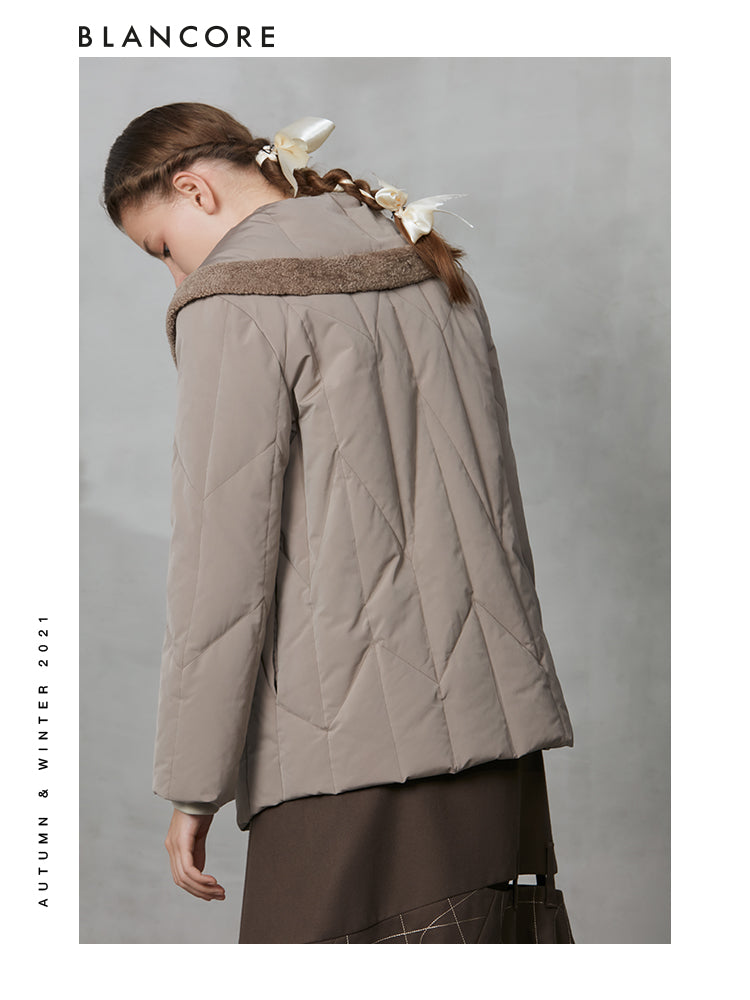 Asymmetrical Down Coat With Fur Trim Detail