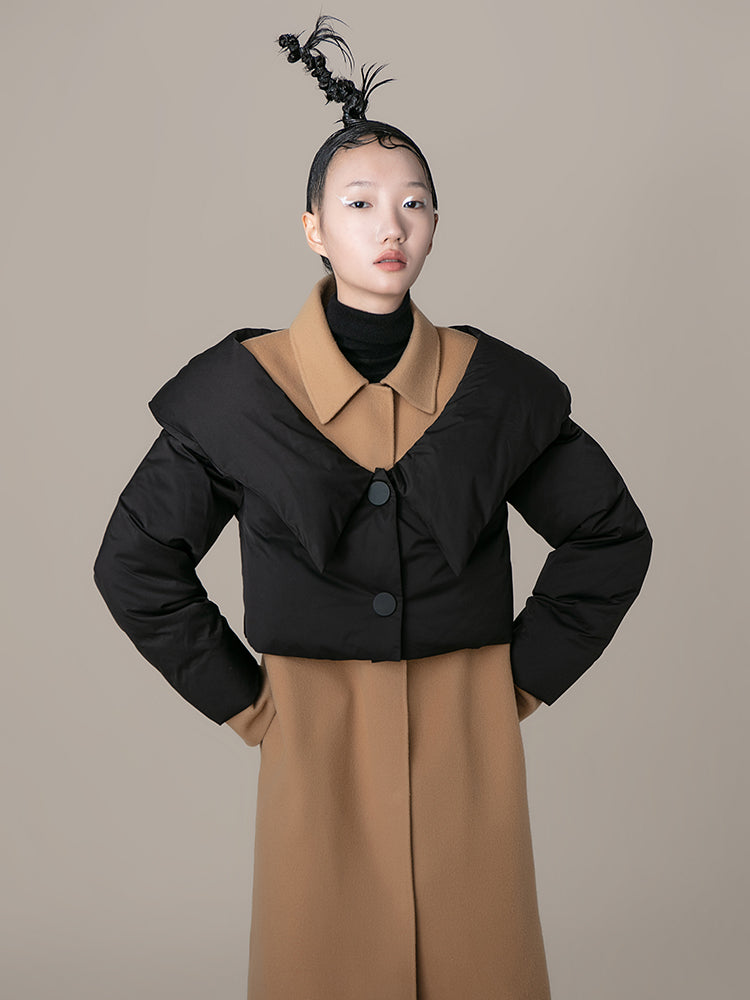 Color Block Overlaying Puffer Detail Coat – BLANCORE