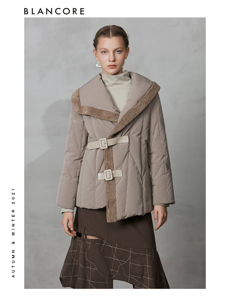 Asymmetrical Down Coat With Fur Trim Detail
