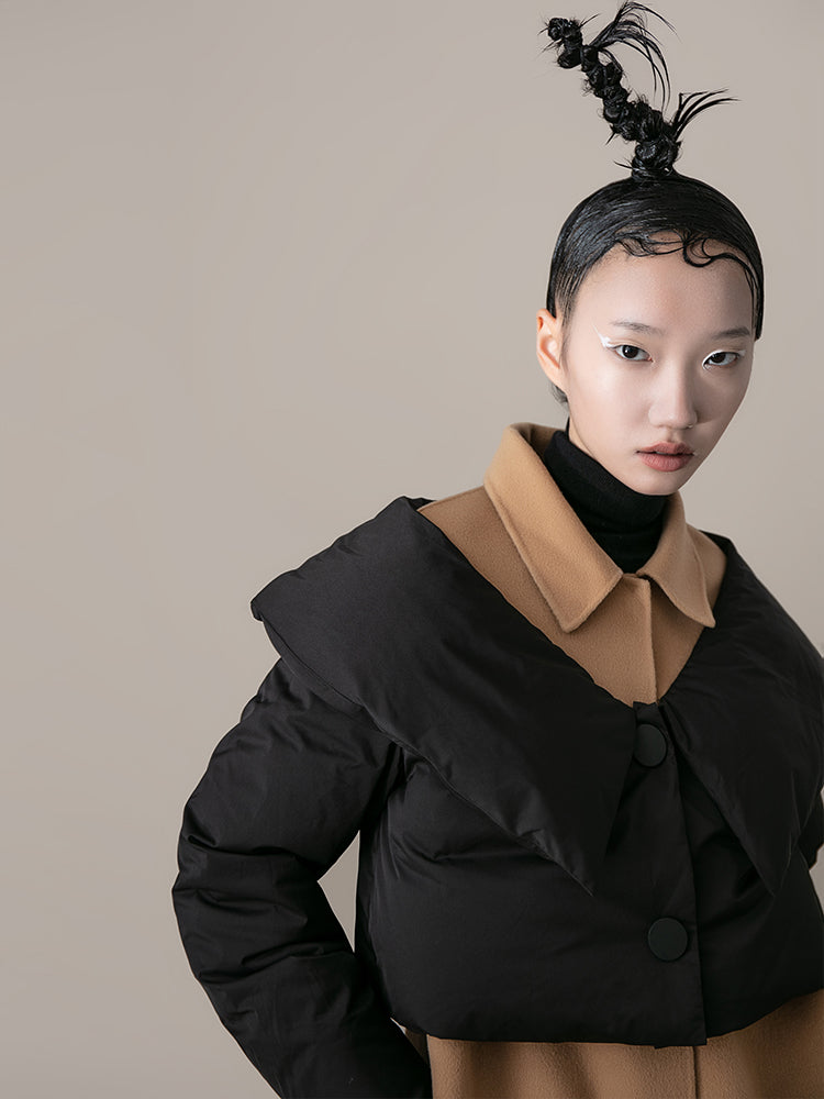 Color Block Overlaying Puffer Detail Coat