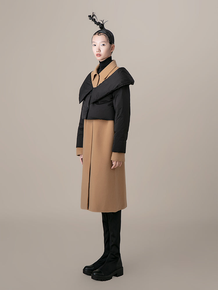 Color Block Overlaying Puffer Detail Coat