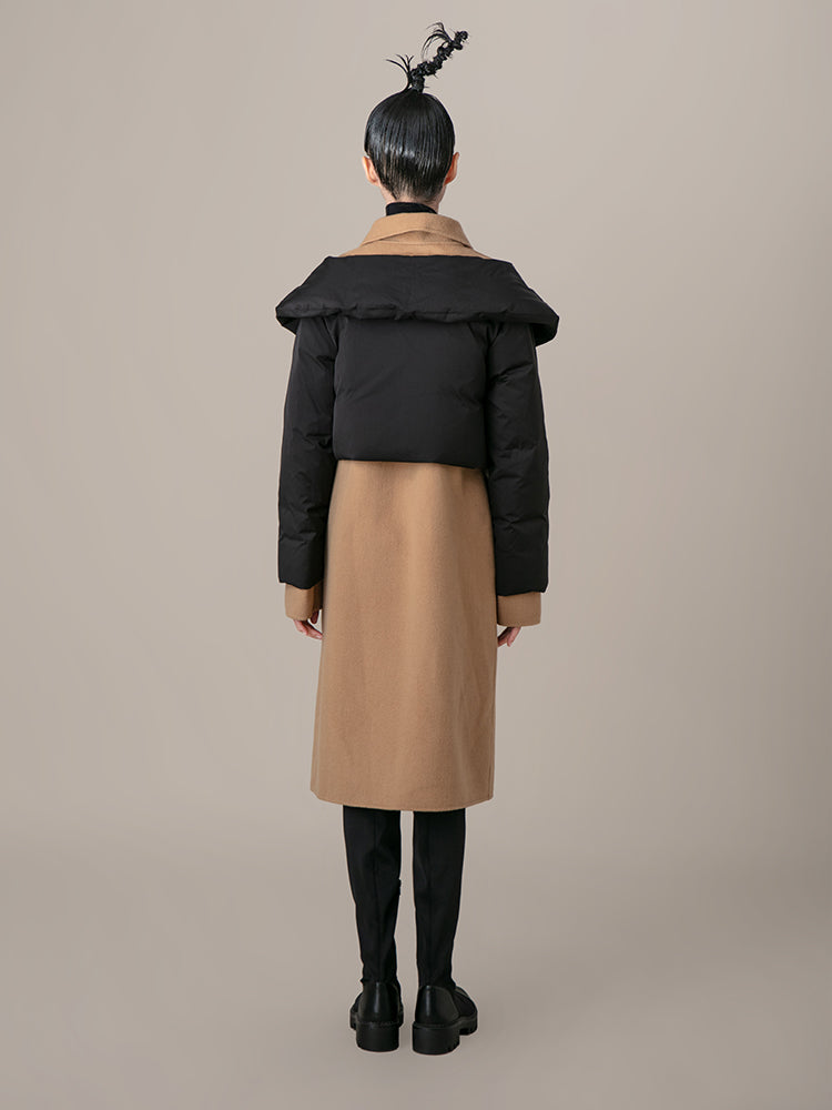 Color Block Overlaying Puffer Detail Coat