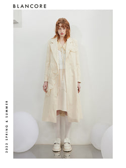 Embroidered Trench Coat With Patch Design