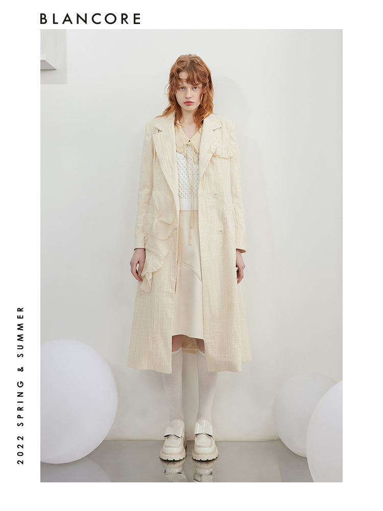 Embroidered Trench Coat With Patch Design